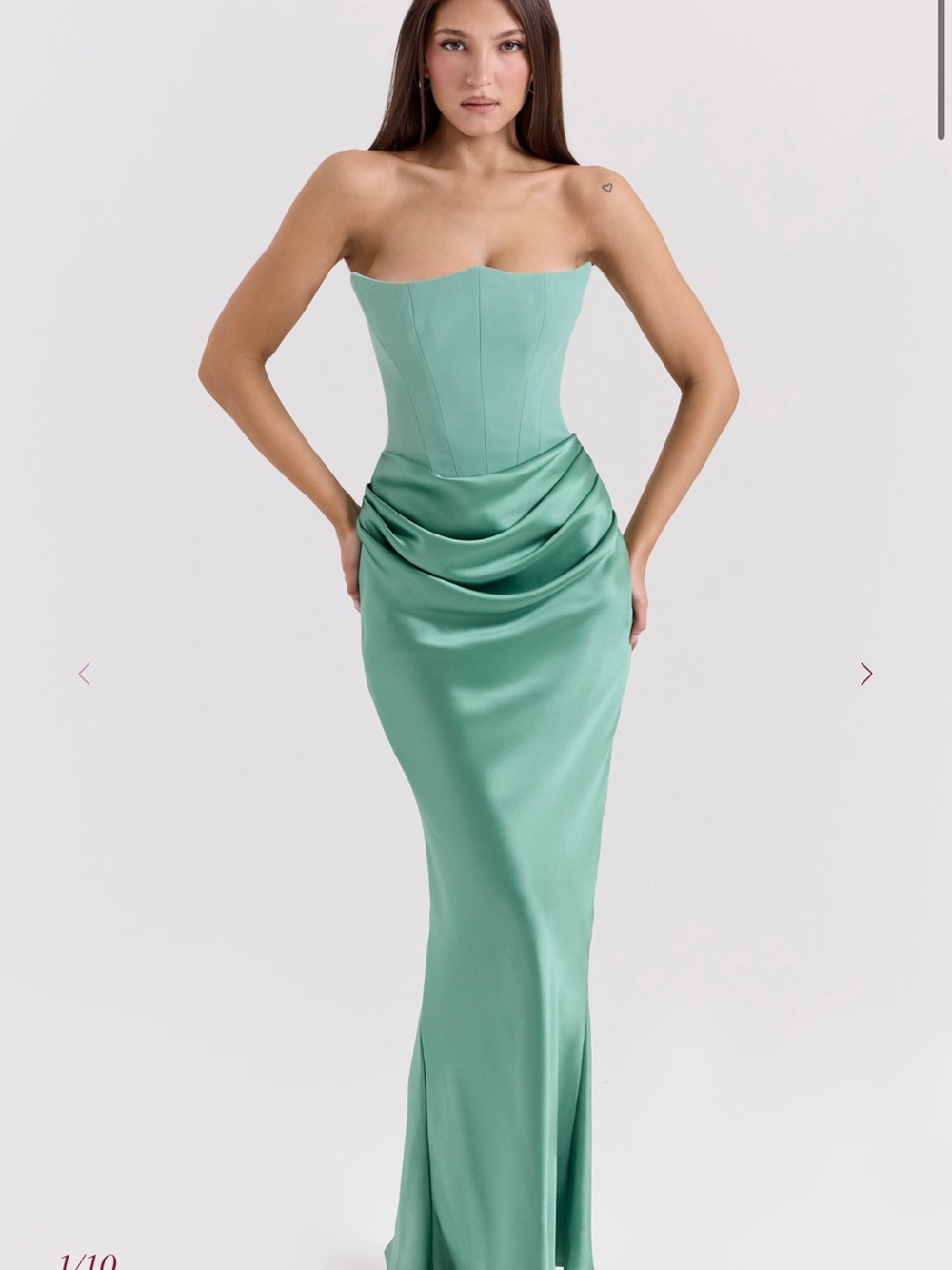 House of CB Strapless Mint Green Satin Corset Gown